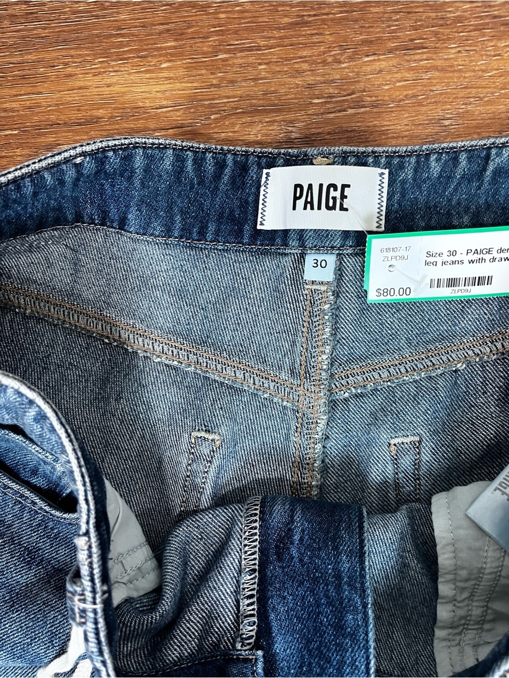 PAIGE Blue Wide-Leg Flare Jeans with Drawstring - Picture 5 of 6